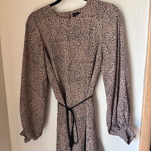 Reset by Jane Womens Tan Animal  Print Long Sleeve Tie Waist Dress
